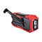 Kurbelradio in Rot und Schwarz mit ausklappbarer Kurbel und integriertem Solarpanel.