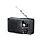 Schwarzes Digitalradio Albrecht DR 86 mit Antenne, Display und Tasten vor weißem Hintergrund.