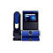 Modernes Tischtelefon mit blau-schwarzem Gehäusedesign und integriertem Farbdisplay.