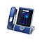 Blau-silbernes Alcatel-Lucent IP-Telefon mit Touchscreen und Hörer auf weißem Hintergrund.