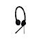 Schwarzes kabelgebundenes Headset mit verstellbarem Mikrofonarm vor weißem Hintergrund.