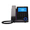 Schwarzes Alcatel-Lucent IP-Telefon mit Farbdisplay, Ziffernblock und beleuchtetem Navigationsring vor weißem Hintergrund.