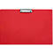 Red clipboard with silver metal clip.