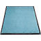 Alfombra turquesa con borde negro, rectangular.