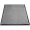 Alfombra gris con borde oscuro, forma rectangular.