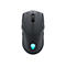 Dunkelgraue Gaming-Maus mit Alien-Logo, das blau leuchtet. Oben befinden sich ein Scrollrad und zwei Maustasten.