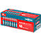Box of 40 AA batteries. Red batteries with blue lettering, in a blue and red package. Inscription: Alkaline Battery, Ansmann.