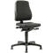 Black office chair with backrest and rollers. Adjustable height and armrests.