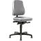 Grey office chair with backrest, seat, and rollers. The seat height is adjustable.