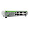 Un commutateur Fast Ethernet Allied Telesis AT-FS710/16 gris. En haut à gauche : logo et texte. En bas à droite : 16 ports, numérotés 1-16.