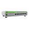 Allied Telesis AT-FS710/8 Fast Ethernet Switch in Hellgrau mit grünen Akzenten und acht Anschlüssen.