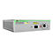 Un convertisseur Gigabit Bridging gris d'Allied Telesis. Les fonctionnalités avant incluent des ports, notamment SFP et les ports 1 et 2.