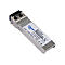 Ein silberner Allnet ALL4757 SFP+ Transceiver für Glasfasernetzwerke mit weißem Aufkleber vor weißem Hintergrund.