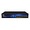ALLNET 8-Port Gigabit PoE+ Switch in schwarzem Gehäuse mit blauer Frontplatte vor weißem Hintergrund.