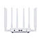 Rückseite eines weißen WLAN-Routers mit sechs Antennen, Stromanschluss sowie WAN-, LAN- und USB-Ports.