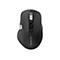 Schwarze kabellose ergonomische Maus mit silbernem Scrollrad und Alogic Logo.