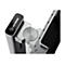 Detailansicht eines silbernen Aluminium-Monitorarms mit Alogic-Logo auf einem schwarzen Kopfstück.