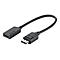 Schwarzer DisplayPort-zu-HDMI-Adapter mit kurzem Kabel vor neutralem Hintergrund.