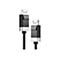 Zwei DisplayPort-Kabelstecker mit schwarzem Gehäuse und silbernem Akzent vor weißem Hintergrund.