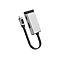 Silberner USB-C Multiport-Adapter mit schwarzem Kabel vor weißem Hintergrund.