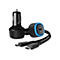 Schwarzes Alogic Auto-Ladegerät mit blauem LED-Ring, USB-C-Anschluss und passendem USB-C-Kabel auf weißem Grund.