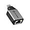 Ein silberner USB-C-auf-Ethernet-Adapter von Alogic mit schwarzem Kunststoffende und leuchtenden LEDs.