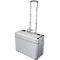 Silver trolley case, handle extended.