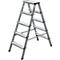 A silver aluminum ladder with 5 steps, on a white background.