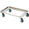 Metal dolly with four wheels, for transporting heavy objects.