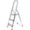 Gray three-step stepladder with red step edges against a white background.