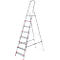 Silver stepladder, seven steps, red details.