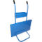 Blue hand truck with handles and a storage surface.