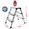 Klappbare Aluminium-Trittleiter. Maximalbelastung 150 kg, TÜV-Zertifizierung. Maße: 440 mm x 620 mm x 600 mm.