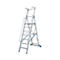 Aluminium trapladder, met groot platform, met veiligheidsbeugel en ketting, 4 treden
