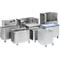 Various silver transport boxes with wheels. The boxes are shown in different sizes and shapes.