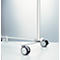 Gray, perforated room dividers with castors. On a light background with silver metal frame.