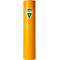 Gelber, zylindrischer Mülleimer mit grünem Eco Rack-Logo. Das Logo enthält Text und ein Recycling-Symbol.