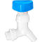 White water tap with blue turning handle, side outlet and connector.