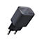 Schwarzes Anker USB-C-Netzteil mit gerippter Oberfläche und einem Anschluss vor weißem Hintergrund.