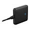 Schwarze, externe Festplatte mit USB-Kabel und leuchtender blauer Status-LED auf weißem Hintergrund.