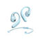 Helle, hellblaue Open-Ear-Kopfhörer von Soundcore mit Ohrbügeln und einem verbinden Band auf weißem Hintergrund.
