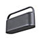 Grauer, tragbarer Bluetooth-Lautsprecher mit perforiertem Gitter, Tragegriff und Aufschrift Spatial Harmony.