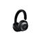 Schwarze kabellose Over-Ear-Kopfhörer vor weißem Hintergrund mit silbernem Logo und Designelementen.