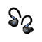 Schwarze In-Ear-Kopfhörer mit Ohrbügeln und blauem Logo auf weißem Hintergrund.