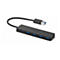 Schwarzer Anker USB-Hub mit vier blauen USB-Anschlüssen und einem USB-Stecker, isoliert auf weißem Hintergrund.