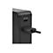 Nahaufnahme eines schwarzen Ladegeräts mit USB-C-PD-Anschluss und eingestecktem schwarzem Kabel.