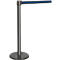 A black stanchion with a blue belt, against a white background.