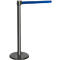 Post with blue belt serving as a barrier.