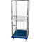 Metal mesh trolley, mobile, with blue base plate.