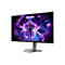 AGON PRO Gaming-Monitor auf grauem Standfuß mit leuchtend violettem Sci-Fi-Hintergrundbild.